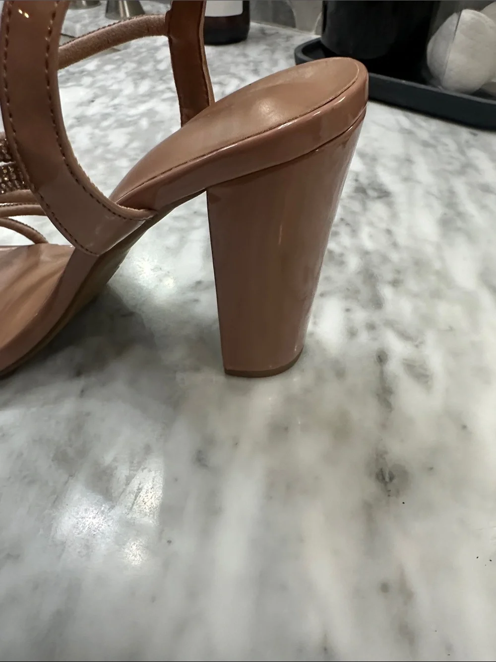 Blush Rhinestone Strappy Block Heel Sandal
